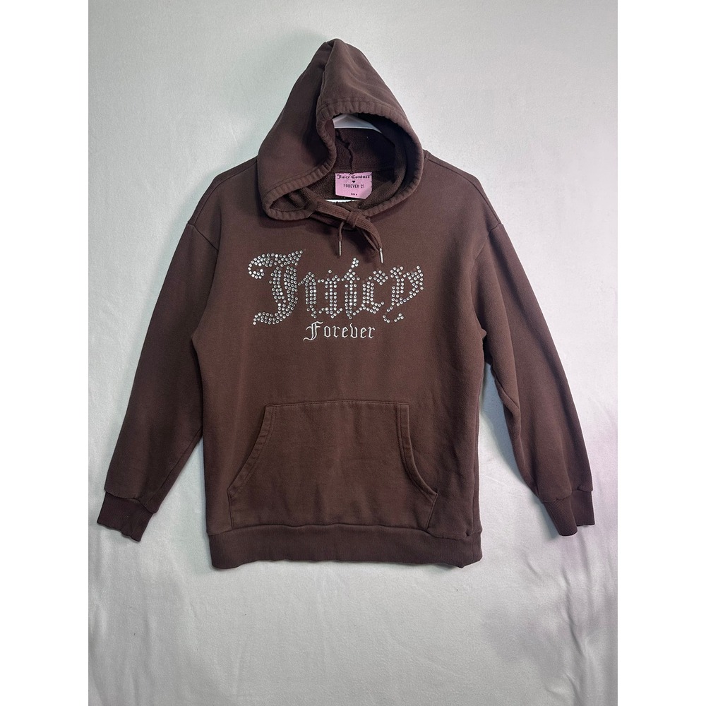 Juicy Couture Forever Rhinestone Hoodie Brown French Terry Pullover Women's Sz S